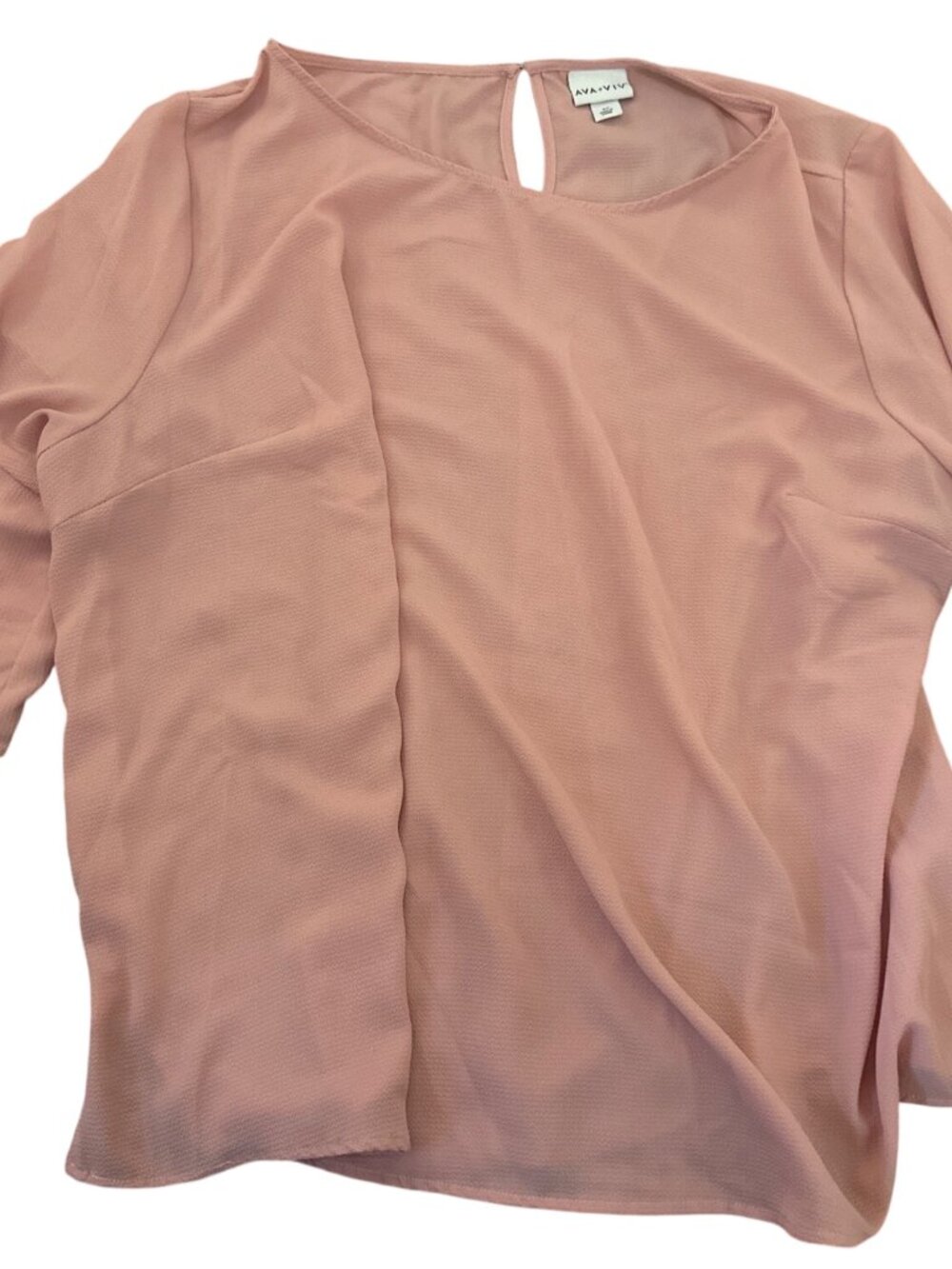 Ava & Viv Blouse 3X Pink Ruffle Sleeve Lightweight Keyhole Back Career Textured